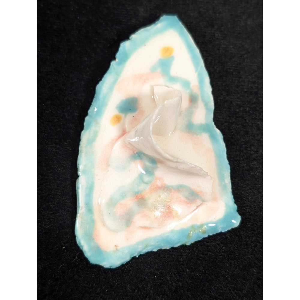 Vintage Handmade Abstract Ceramic Brooch Artisan Green‎ 3D Statement Pin